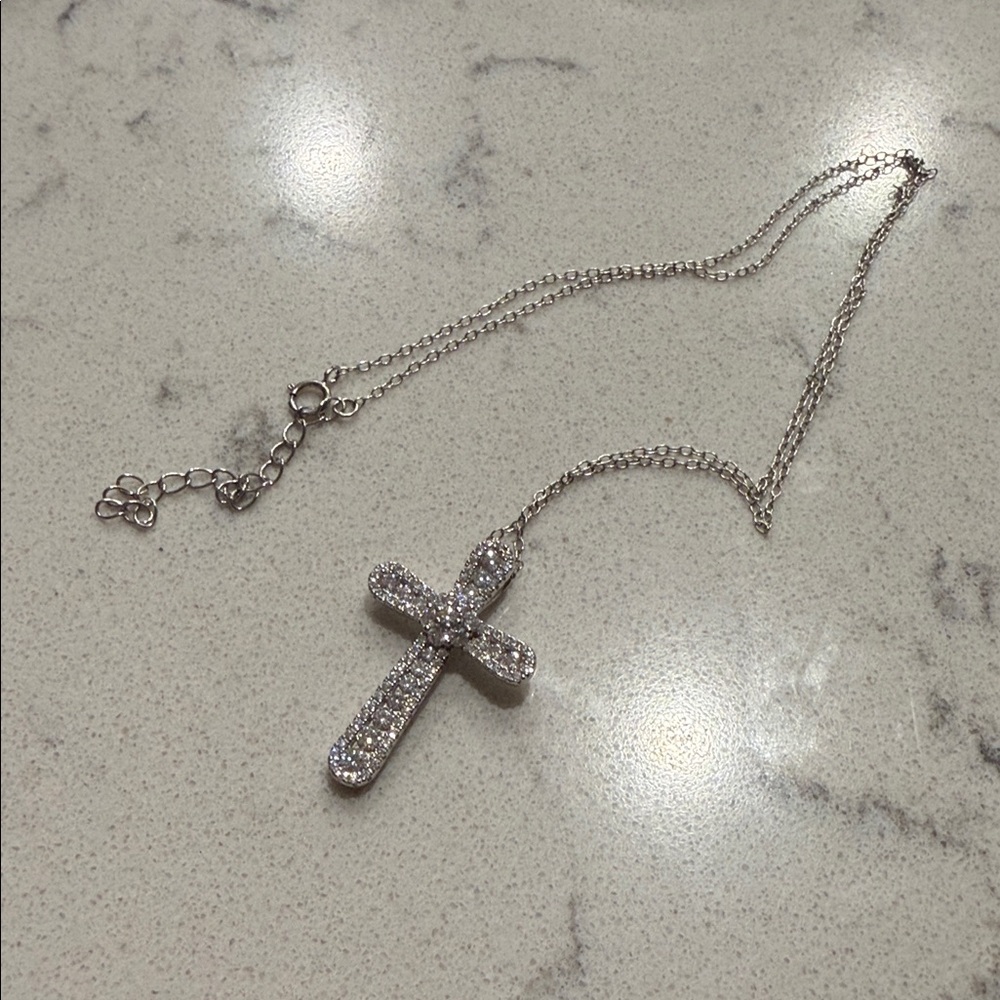 Corace Collection Pave Cross Necklace Sterling Silver - Picture 5 of 12